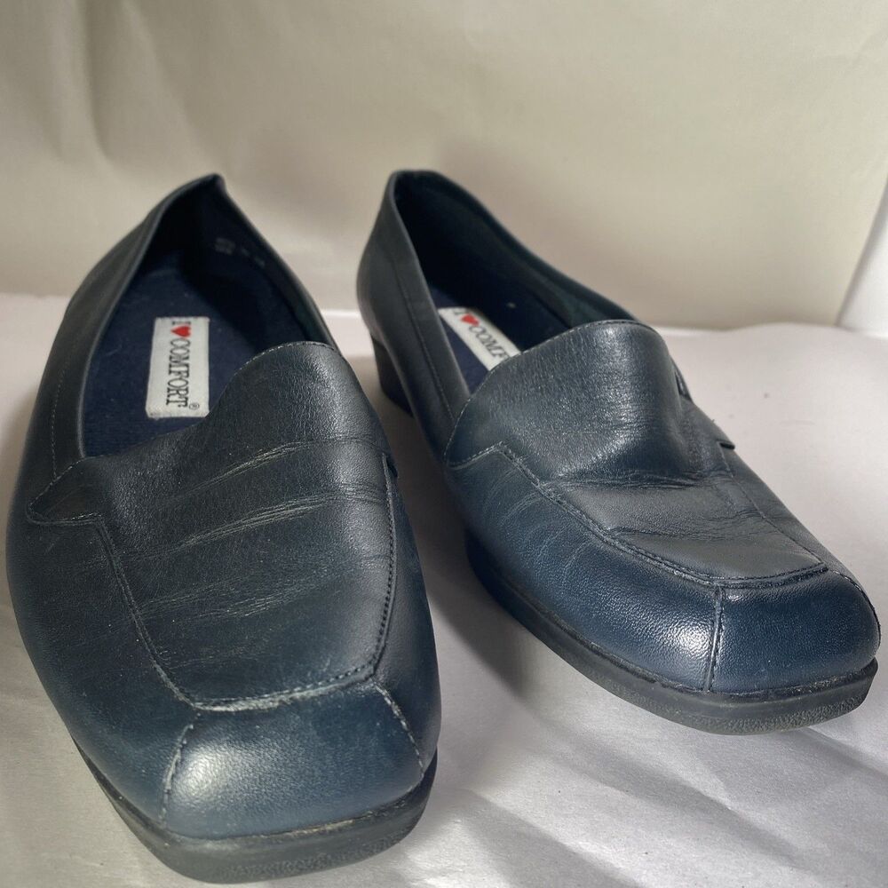 I ❤ COMFORT Women’s Black Leather Slip On Casual Wedge Heel Shoes Size US 8.5W - Picture 2 of 9